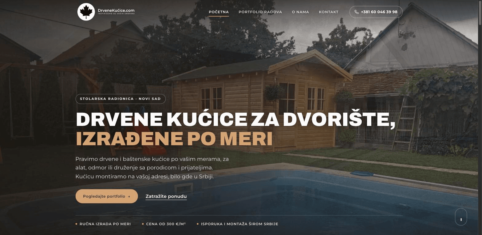 DrveneKucice.com - snimak ekrana studije slučaja