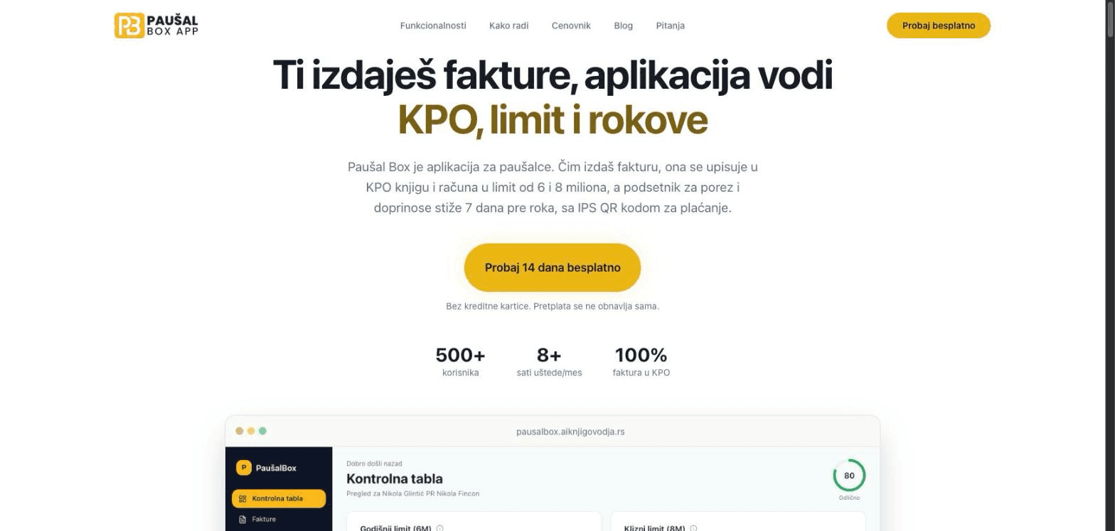 Paušal Box - snimak ekrana studije slučaja