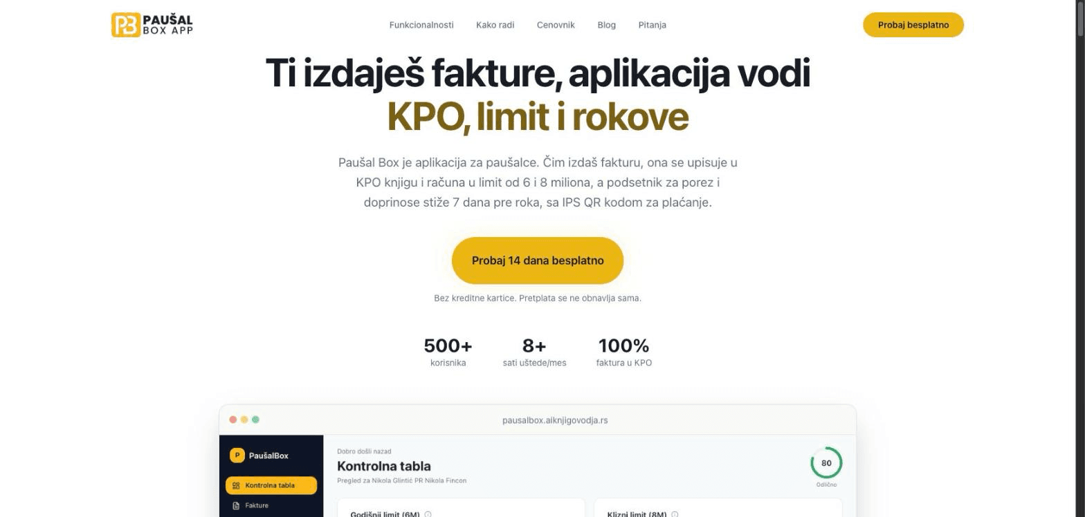Paušal Box - snimak ekrana studije slučaja
